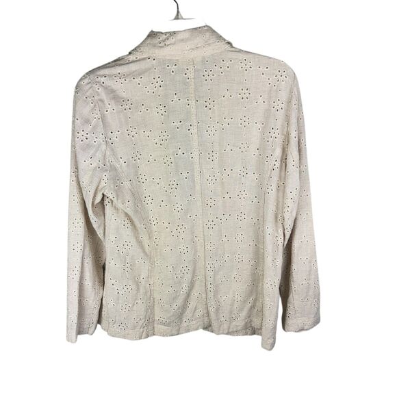 J.Jill Easy Eyelet Blazer Jacket Sz S Petite Oatmeal Button Up Linen Blend - Picture 2 of 4